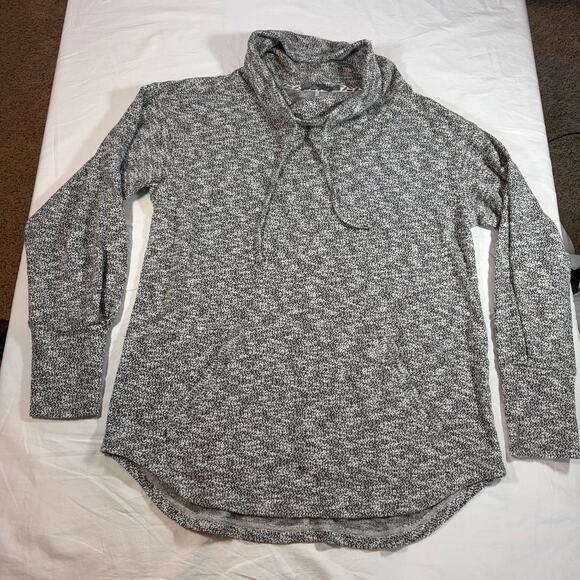 prana womens cowl neck black white heathered drawstring tunic length sweater. M - Picture 5 of 6